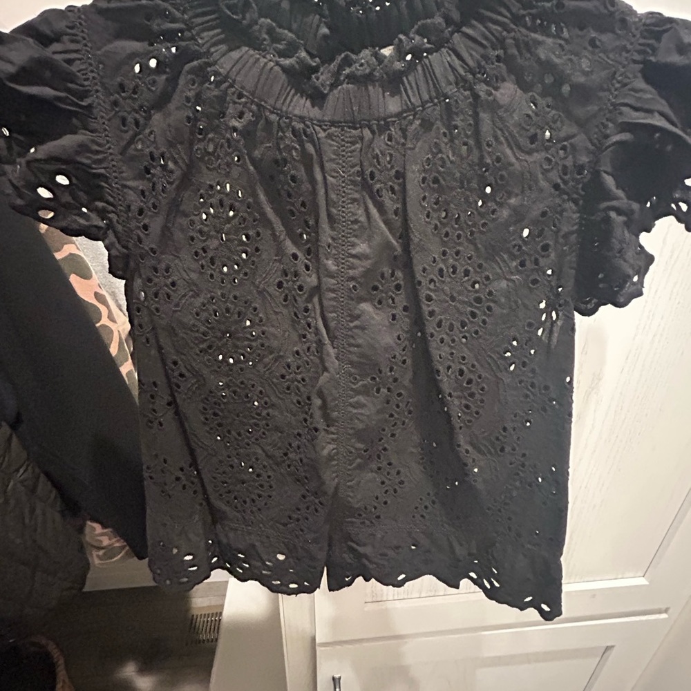 Chic Black Eyelet Women's Blouse